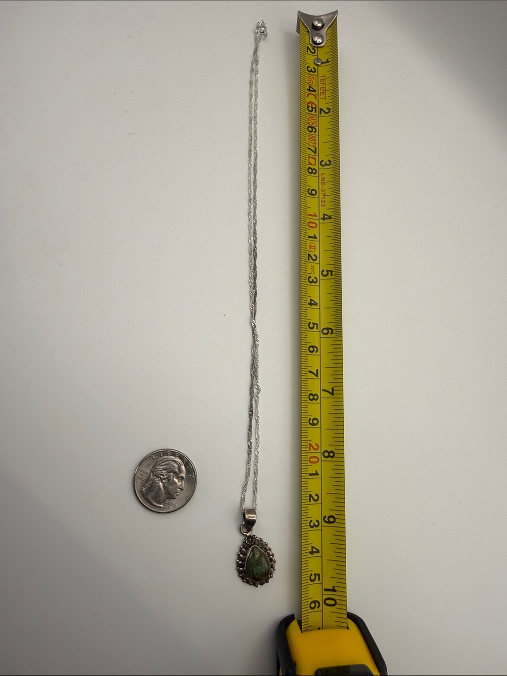 925 Sterling Silver Green Turquoise Teardrop Stone Pendant Necklace 18” - Picture 6 of 9